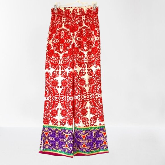 NEW Zara Satin Effect pyjama style Wide Leg Side Slit Pants in Orange, Sz S - Picture 13 of 16